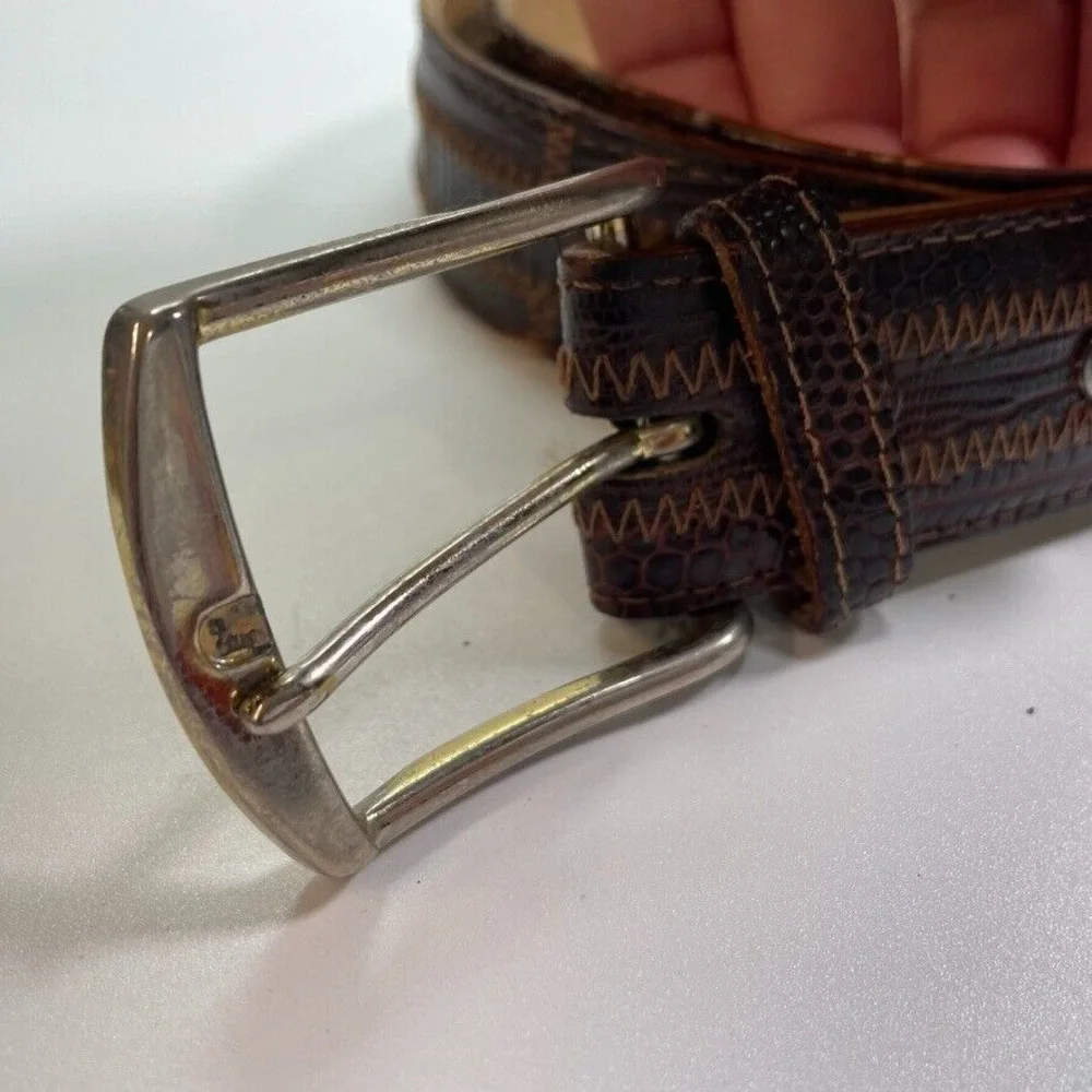 Tony Lama Belt 42 Genuine Lizard Brown Zig-Zag Stitch USA Western 20543 VTG‎